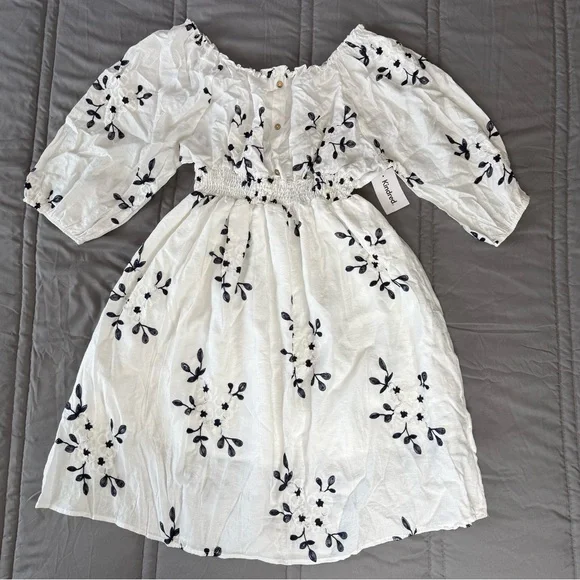 Kindred Anthropologie White Navy Embroidered Peasant Midi Dress 3X NWT Boho - Picture 1 of 14